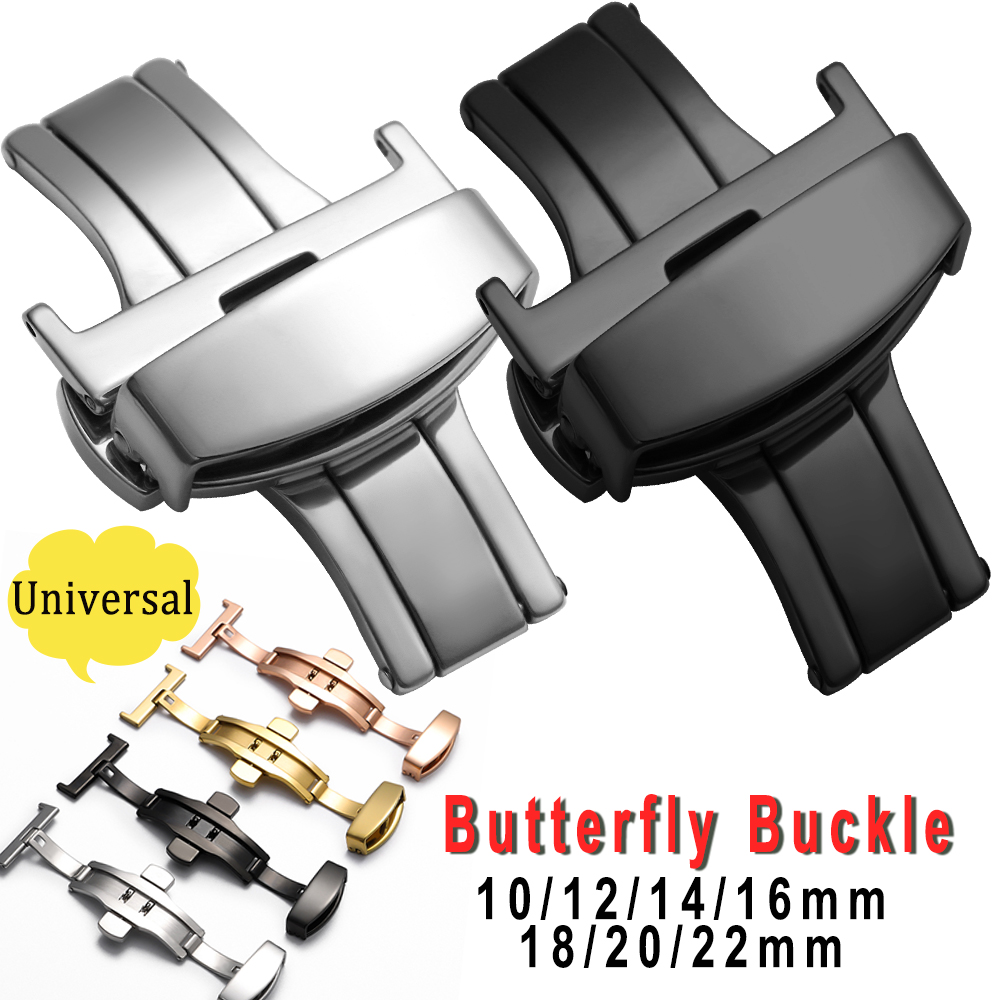 Butterfly Clasp Deployant - ステンレス鋼ユニバーサルバタフライバックルアクセサリー 10/12/14/16/18/20/22 ミリメートル金属ダブルプッシュボタン倍時計バンドクラスプ