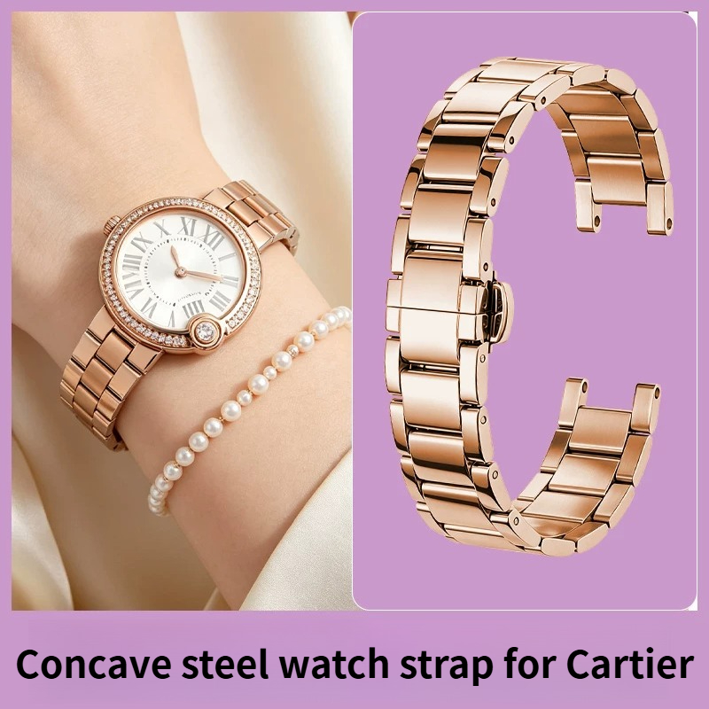 Cartier Watch Ballon Bleu - 女性用ノッチ付きステンレススチール時計ストラップ カルティエ ホワイト バロン ブルー スモールサイズ