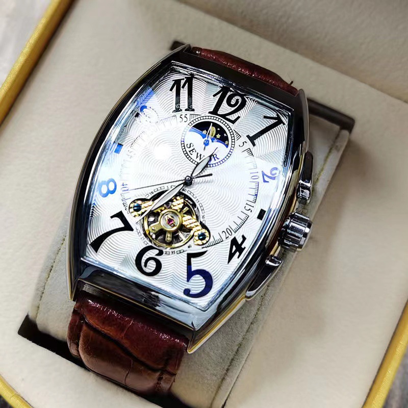 Seiko Watch Presage - Sewor-メンズメカニカル腕時計,ゴールドトゥールビヨンウォッチ,シェルとムーン,自動巻き腕時計