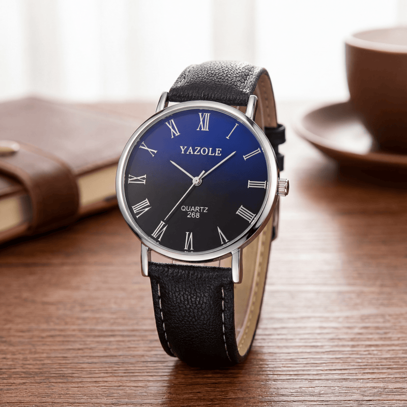 Leather Watch Band Men - YAZOLE ミニマリストクォーツ時計男性用超薄型ローマ数字ダイヤルレザーストラップカジュアルビジネスマン腕時計ギフト時計