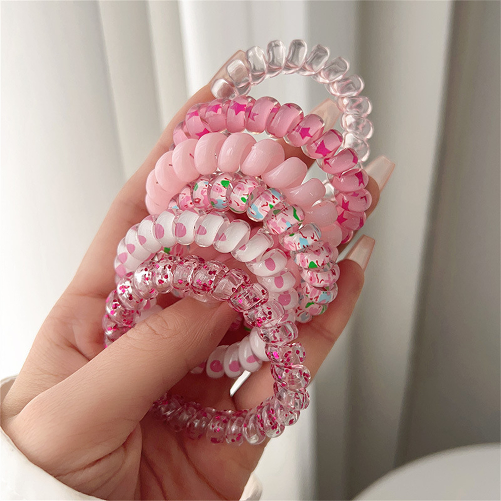 Silicone Band Women - 6 個甘いかわいいカラフルなスパイラルヘアネクタイ樹脂ゼリーコイルヘアリング弾性女性女の子ポニーテールホルダーヘアアクセサリー