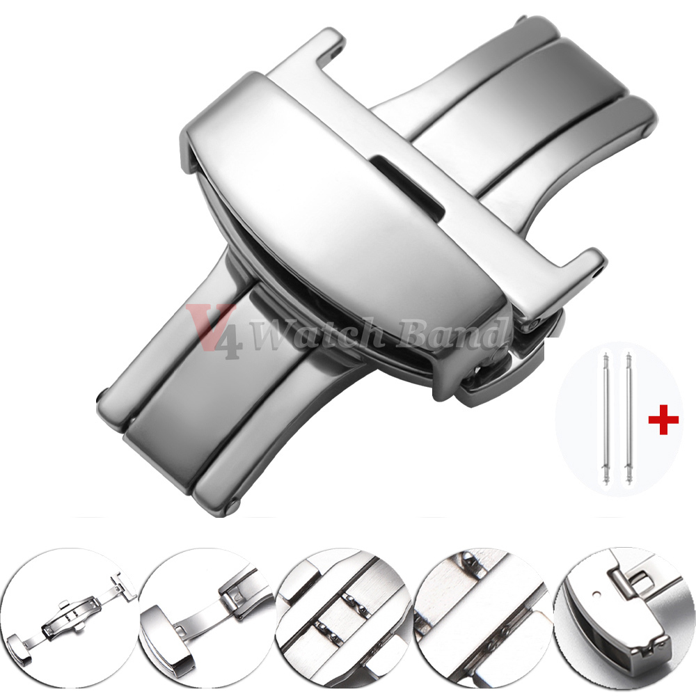 Butterfly Clasp Deployant - ポリッシュマットダブルボタン時計バンドバックルステンレス鋼バタフライバックル 14/16/18/20/22 ミリメートルリストストラップクラスプアクセサリー