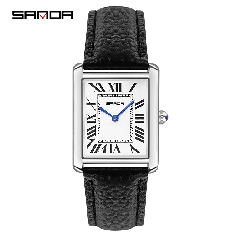 Leather Watch Band Men - 男性と女性のための長方形の腕時計,ユニセックスの高級時計,シルバーケース,革のバンド,クォーツ時計,1108