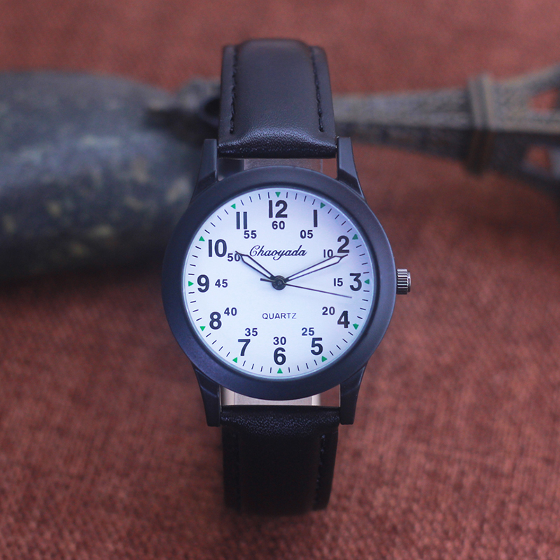 Leather Watch Band Men - Chaoyada-男性と男の子のための革の時計,24時間のクォーツ時計,子供のための高品質の電気時計