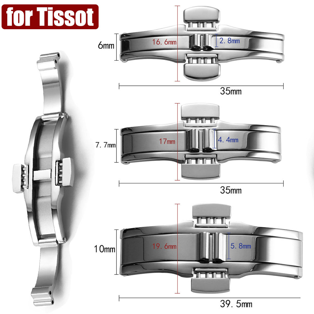 Butterfly Clasp Deployant - シルバーステンレス鋼バタフライバックルティソ 1853 T035617 T035439 時計バックルダブルプレス時計ストラップソリッドスチールクラスプ