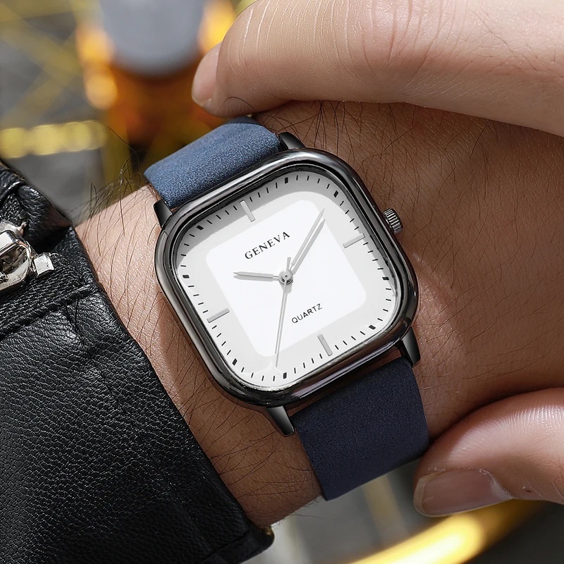 Leather Watch Band Men - ファッショナブルなクラシックスクエアダイヤルメンズウォッチシンプルなクォーツ時計カジュアルレザーストラップ腕時計男性用腕時計（時計ボックスなし）