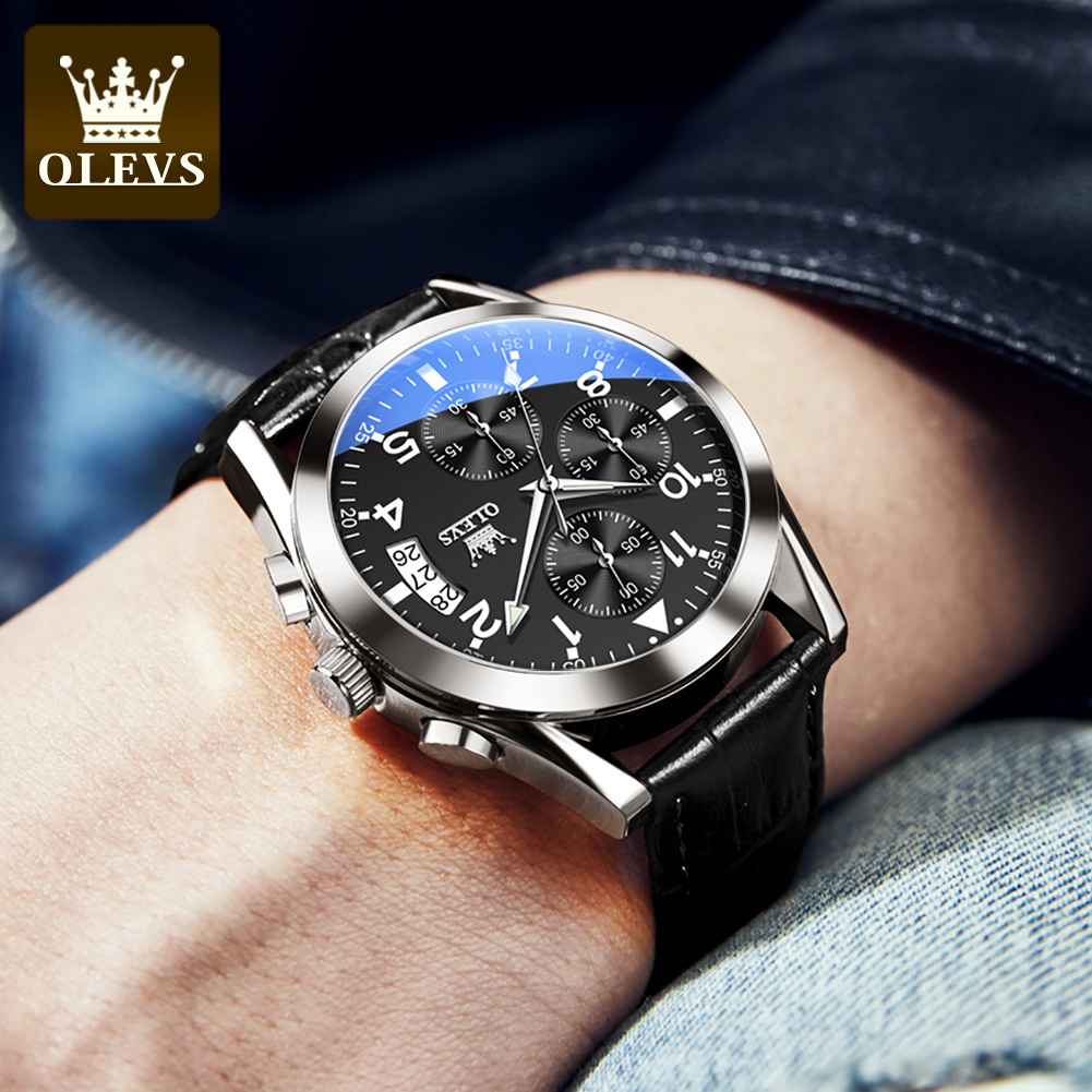OLEVS クォーツ時計男性用オリジナルレザーストラップ日付 - Leather Watch Band Men のレビューと価格