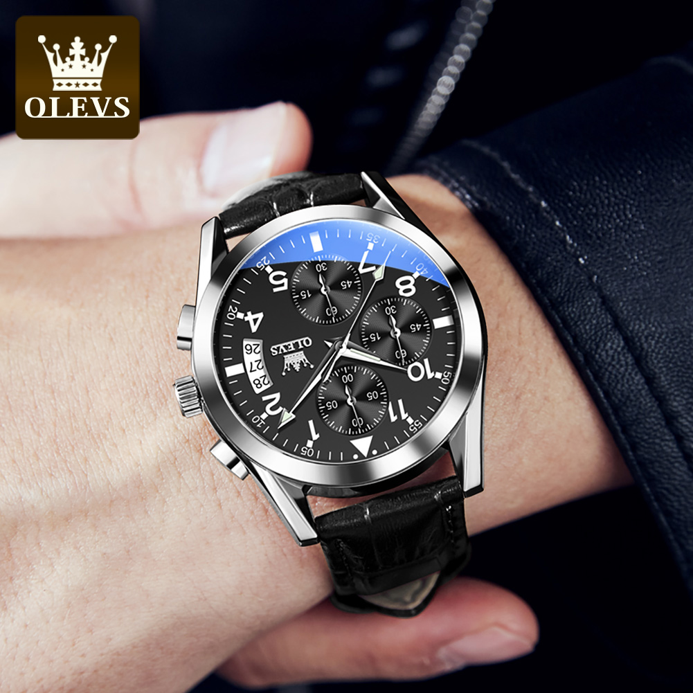 OLEVS クォーツ時計男性用オリジナルレザーストラップ日付 - Leather Watch Band Men のレビューと価格