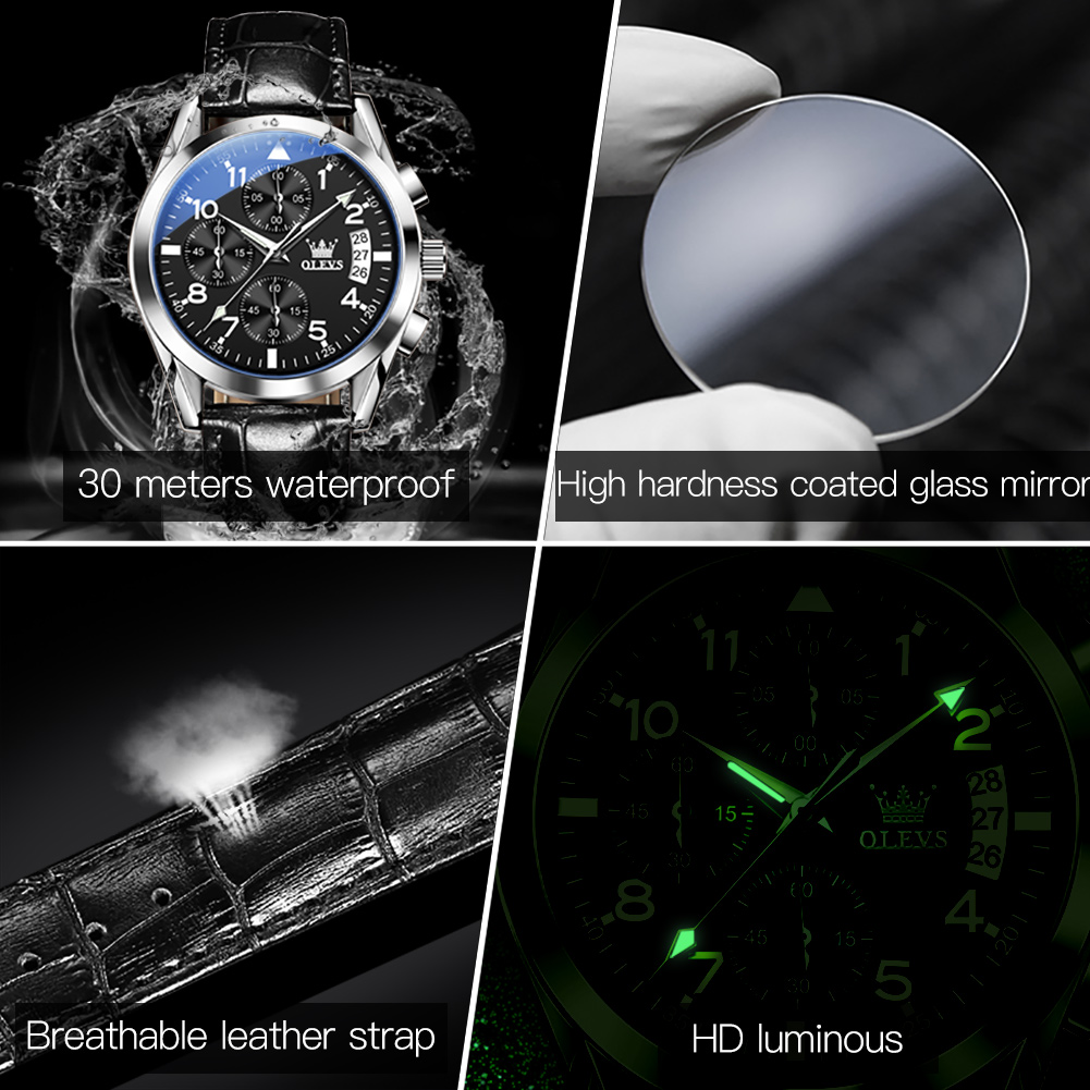 OLEVS クォーツ時計男性用オリジナルレザーストラップ日付 - Leather Watch Band Men のレビューと価格