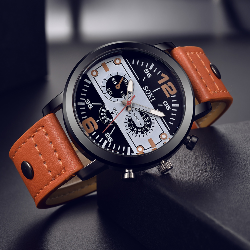 洗練されたメンズウォッチ シックなブラウンレザーバンド クォ - Leather Watch Band Men のレビューと価格