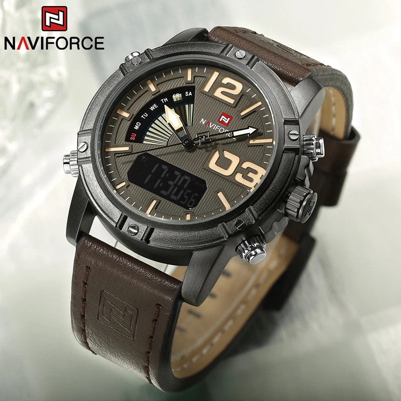 NAVIFORCE トップブランドメンズ腕時計多機能 LED - Leather Watch Band Men のレビューと価格