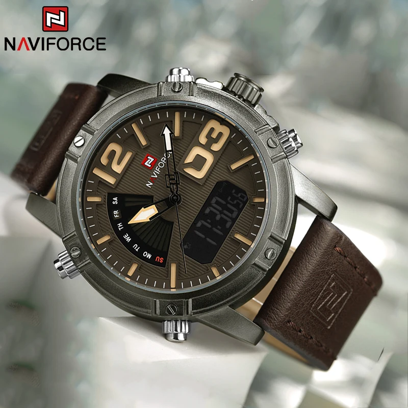 NAVIFORCE トップブランドメンズ腕時計多機能 LED - Leather Watch Band Men のレビューと価格