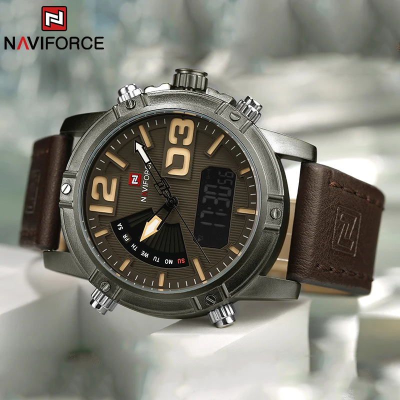 NAVIFORCE トップブランドメンズ腕時計多機能 LED - Leather Watch Band Men のレビューと価格