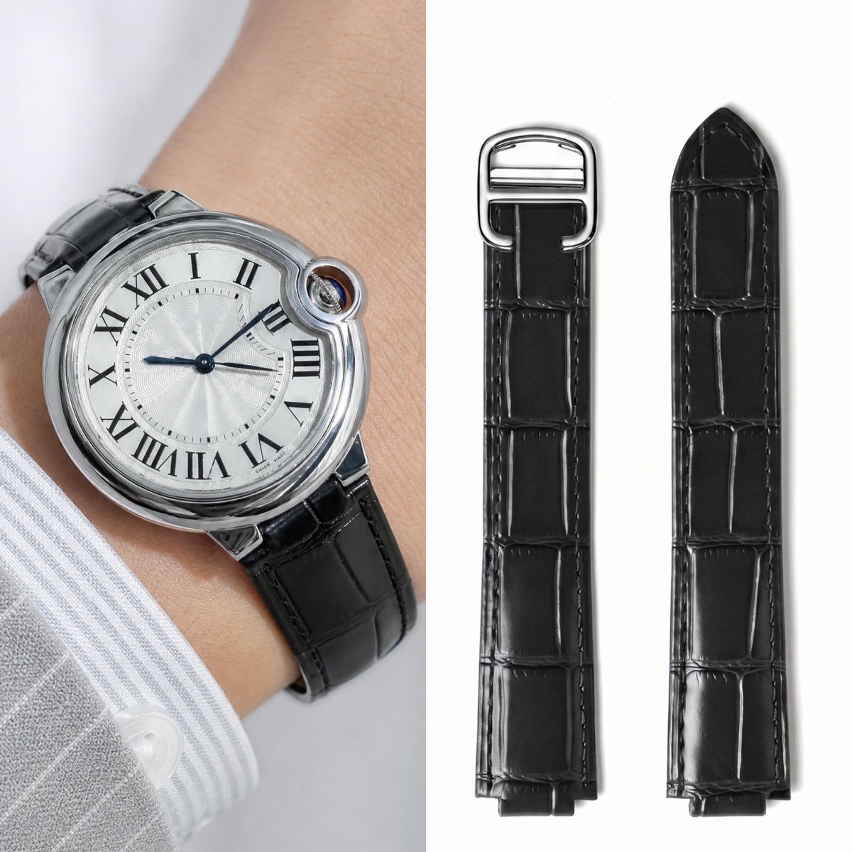 特別な二重凸尾革時計ストラップカルティエ バロン ブルー タ - Cartier Watch Ballon Bleu のレビューと価格