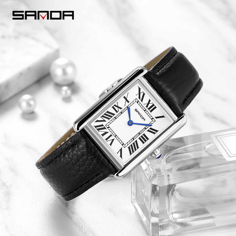 男性と女性のための長方形の腕時計,ユニセックスの高級時計,シ - Leather Watch Band Men のレビューと価格
